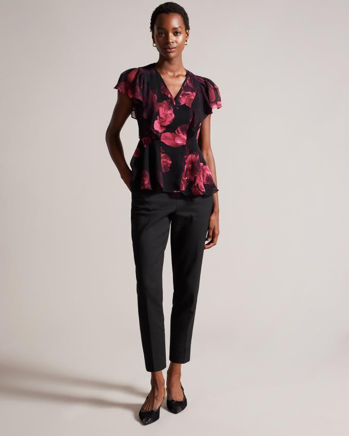 Hauts Ted Baker Angel Sleeve Peplum Noir Femme | RZW-39919441